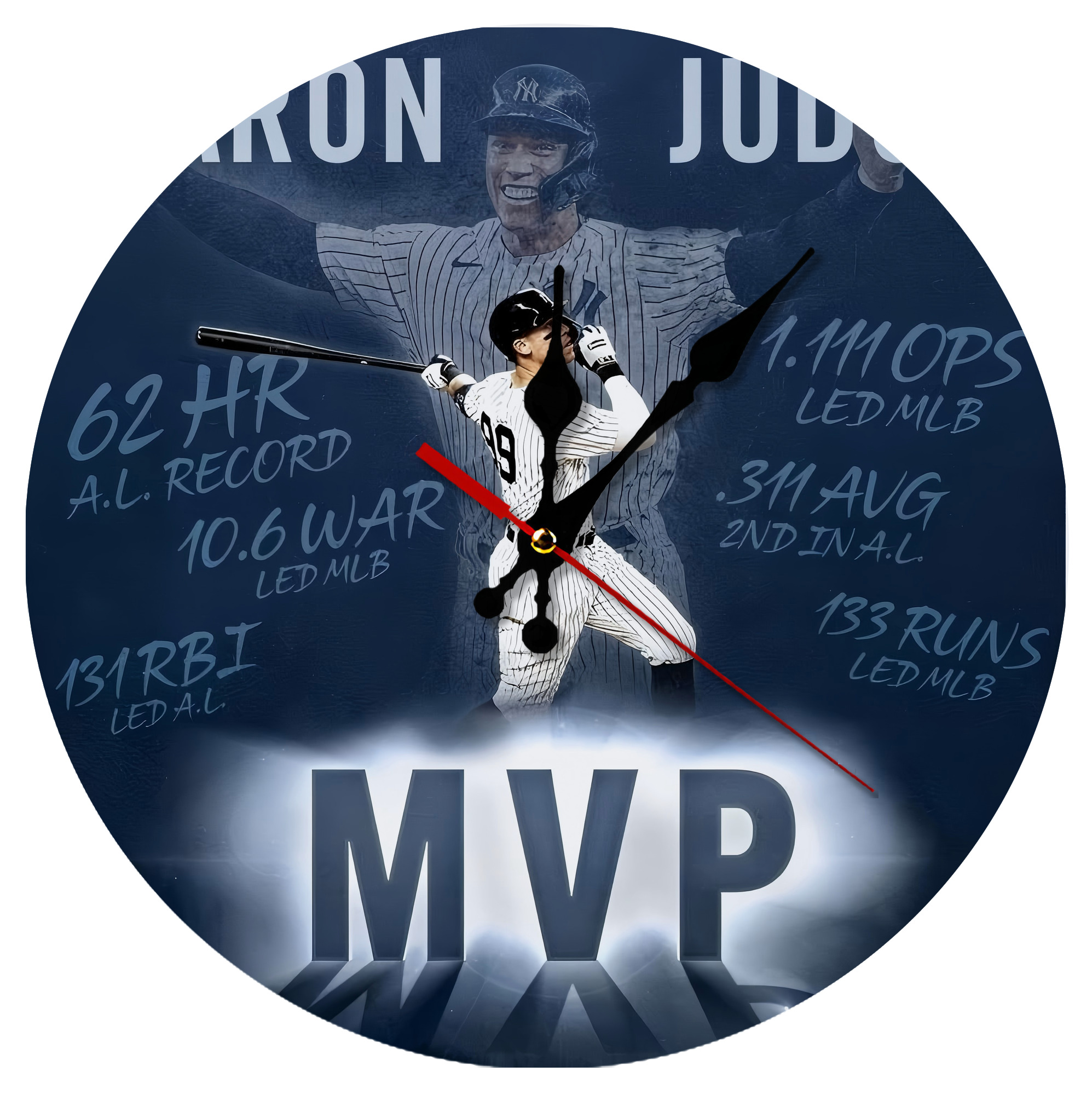 Aaron Judge MVP Silent Round Wall Clock – Modern & Stylish DIY Design, Durable Wood Construction, Easy To Install – Perfect For Office, Bedroom, Living Room, And More